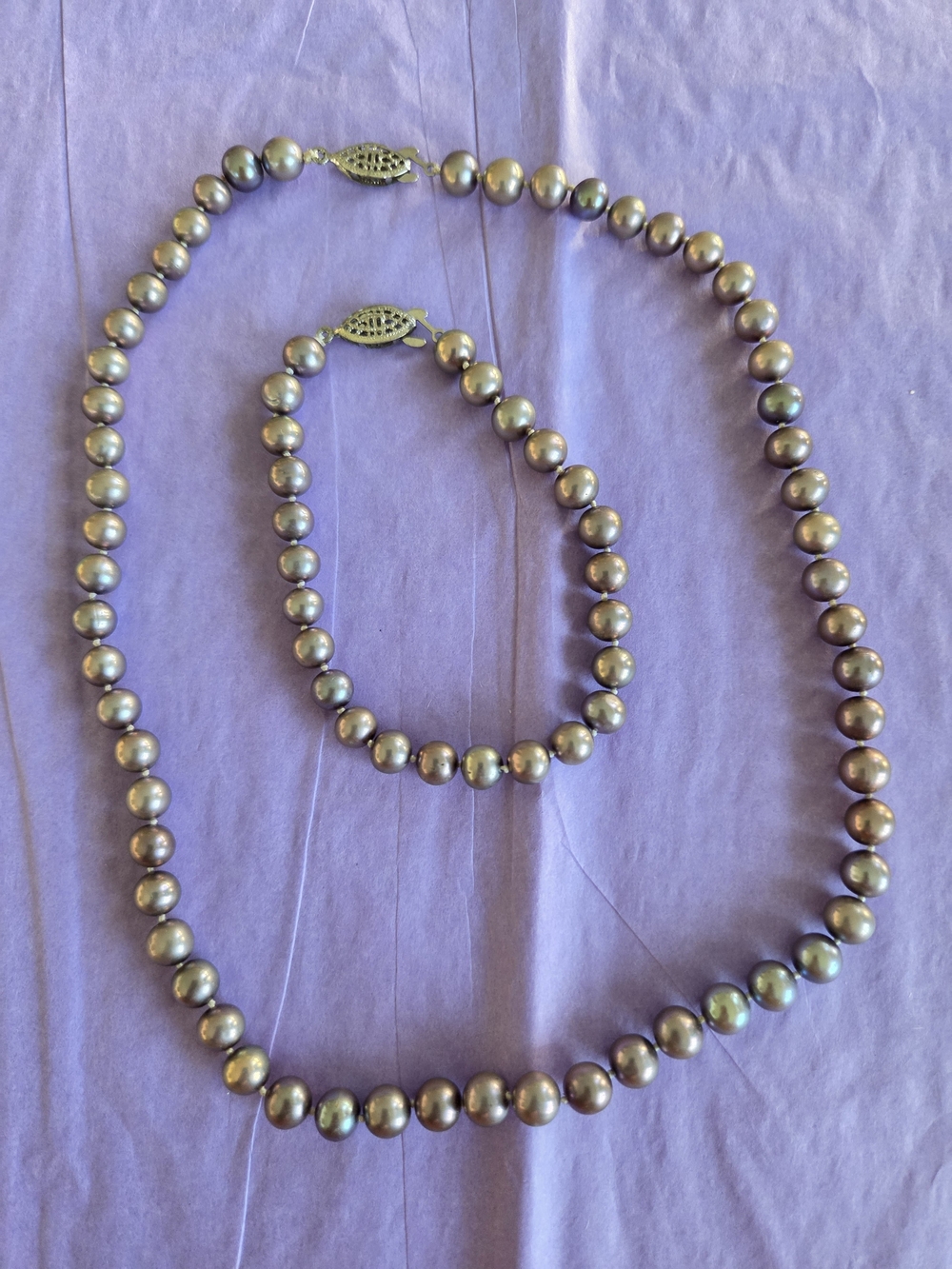 Cultured Freshwater Mikimoto Pearl Necklace and Bracelet Set